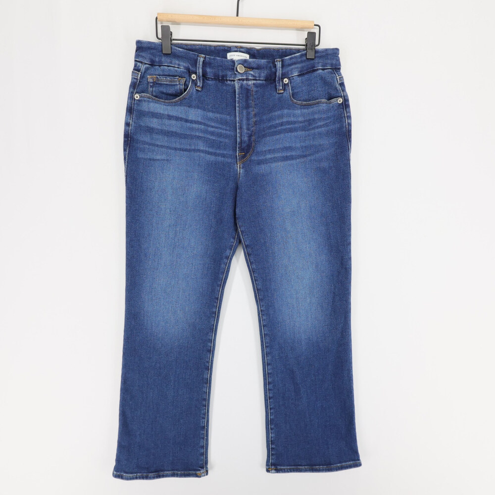 Good American Good Legs Crop Mini Boot Jeans Womens 14/32 Blue Cropped Bootcut